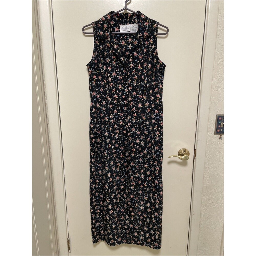 Vintage Kathy Lee Collection Floral Front Button Sleeveless Dress Womens Size 8